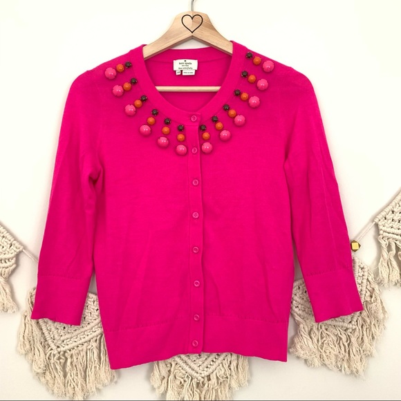 Kate Spade Rio Pink Embellished Cardigan Sweater - Picture 3 of 7